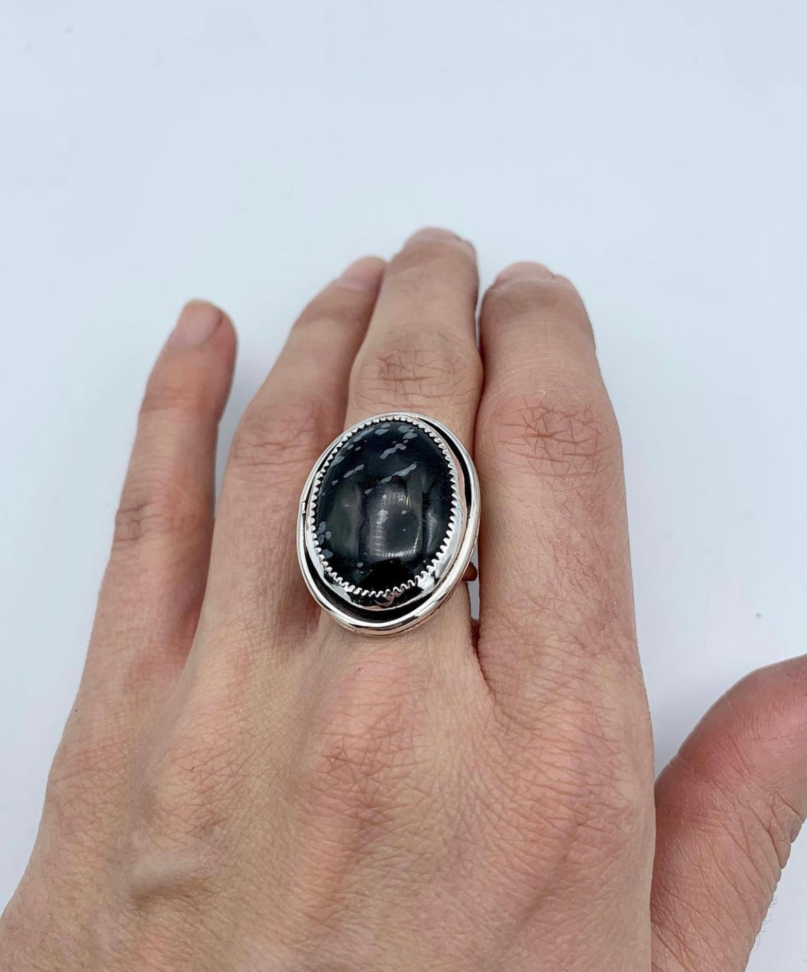 Snowflake Obsidian & Silver Ring