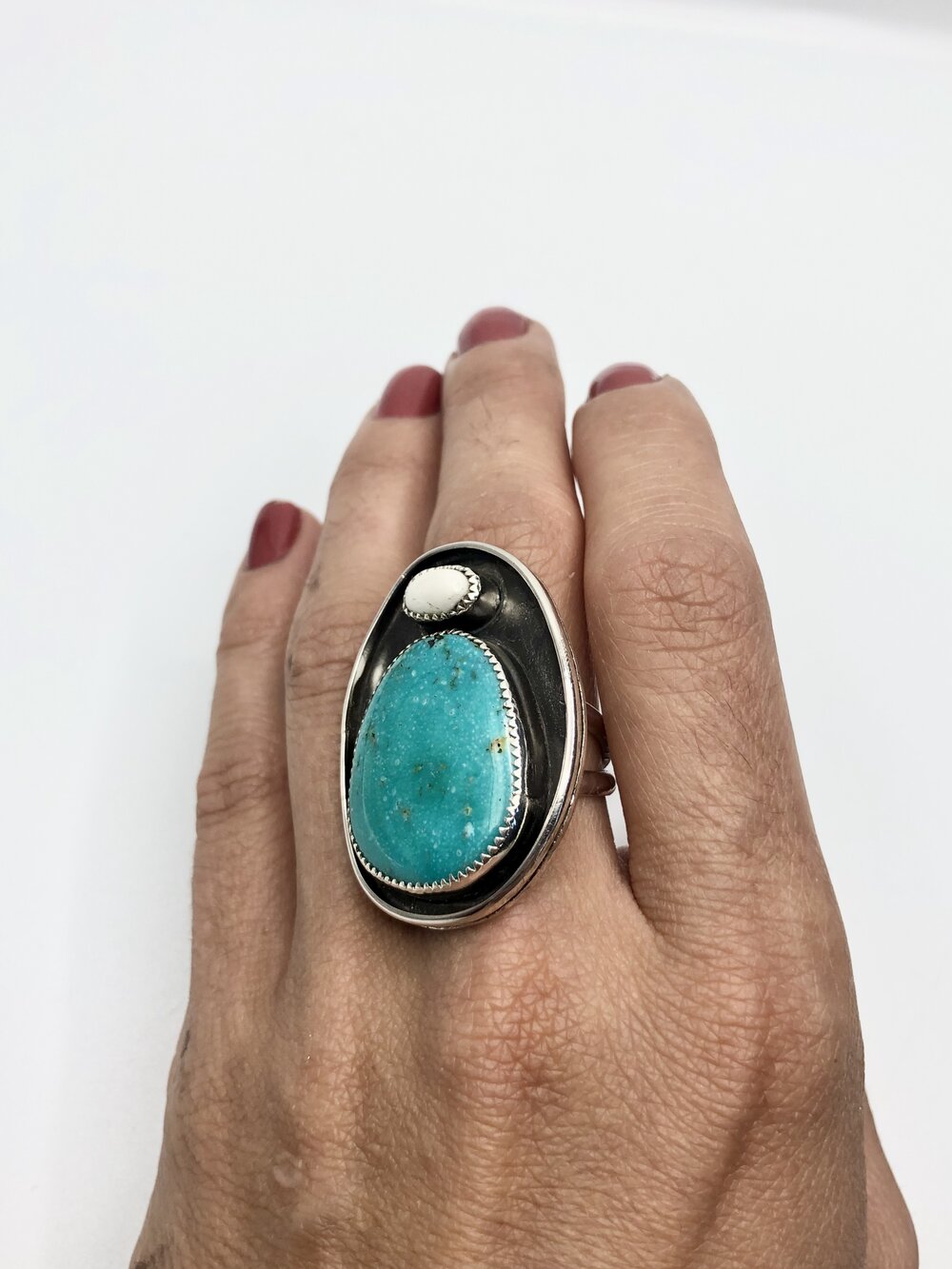 Natural Turquoise &amp; White Buffalo Ring