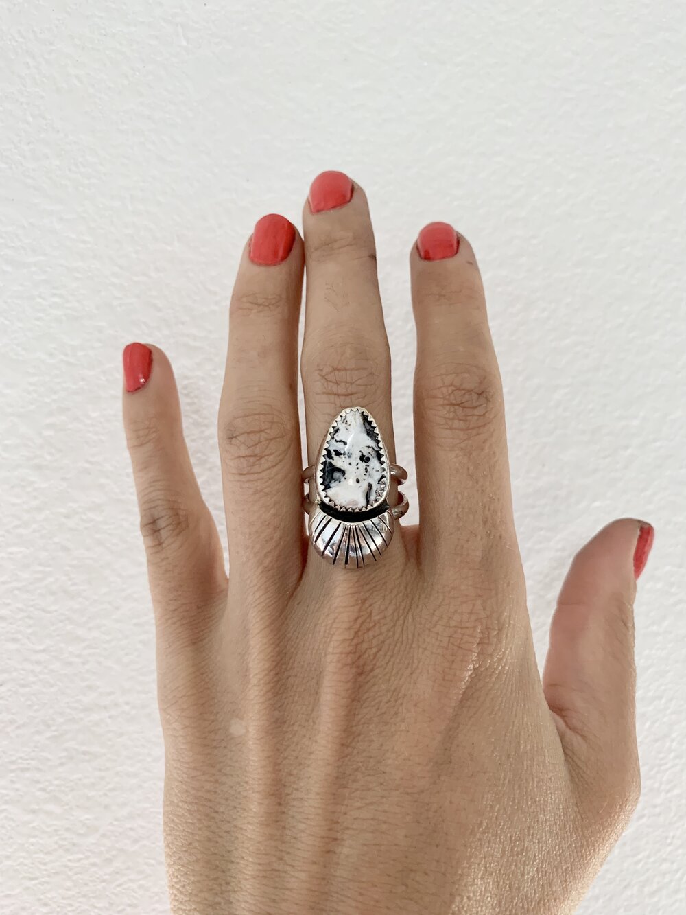 White Buffalo &amp; Silver Domed Ring